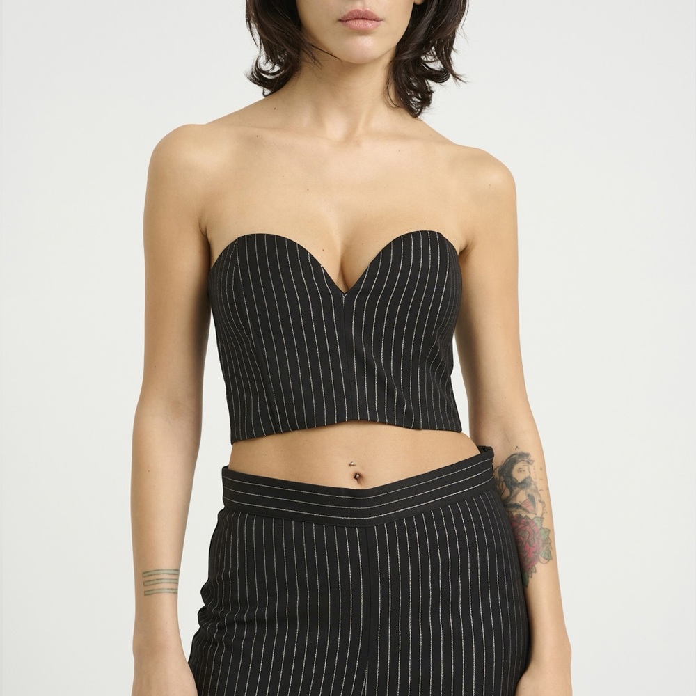 GESTUZ CaylinaGZ Top Black Lurex Pinstripe Bustier Sweetheart NWT 36 $200